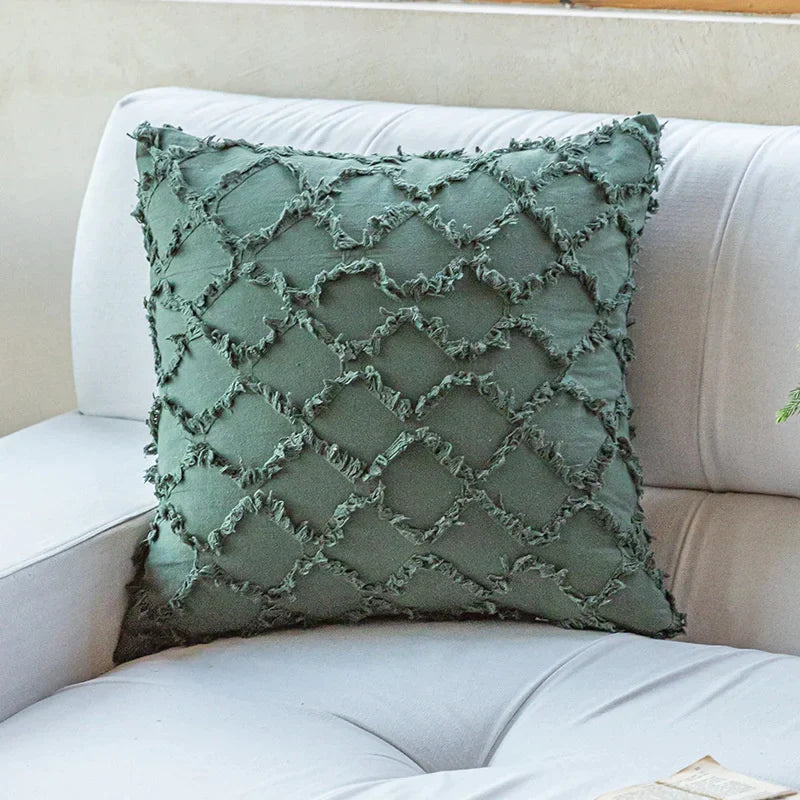 غطاء وسادة قطني من DecorBites™‎ بتصميم ماسي بلون الخردل البرتقالي والبيج لغرفة المعيشة والأريكة والسرير