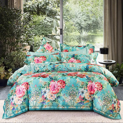 Decobites Vintage Floral Jacquard Cotton Wedding Bedding Set with Duvet Cover, Sheet, Pillowcases