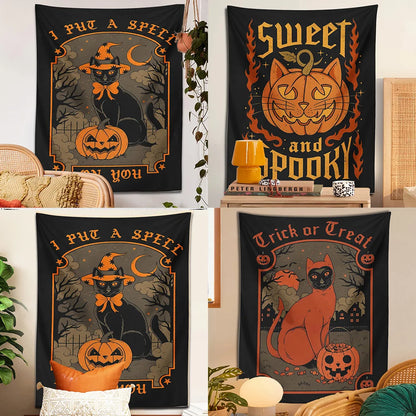DecorBites™ Halloween Cat Tapestry Wall Hanging for Sweet & Spooky Home Decor