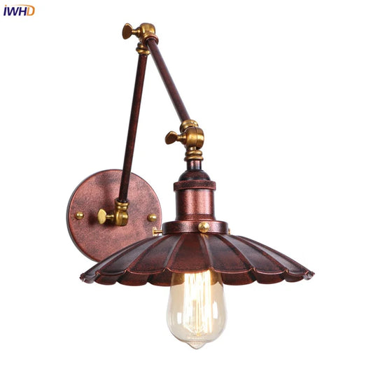 DecorBites™ Industrial Rustic LED Wall Sconce, Long Arm Vintage Iron Light Fixture