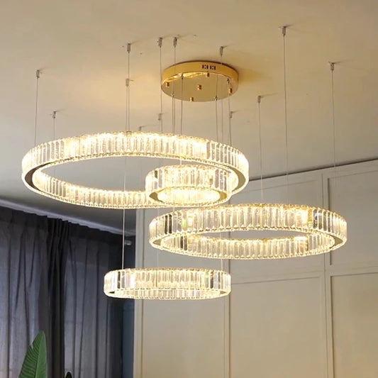 Modern Crystal Ring Pendant Chandelier In Gold Or Silver