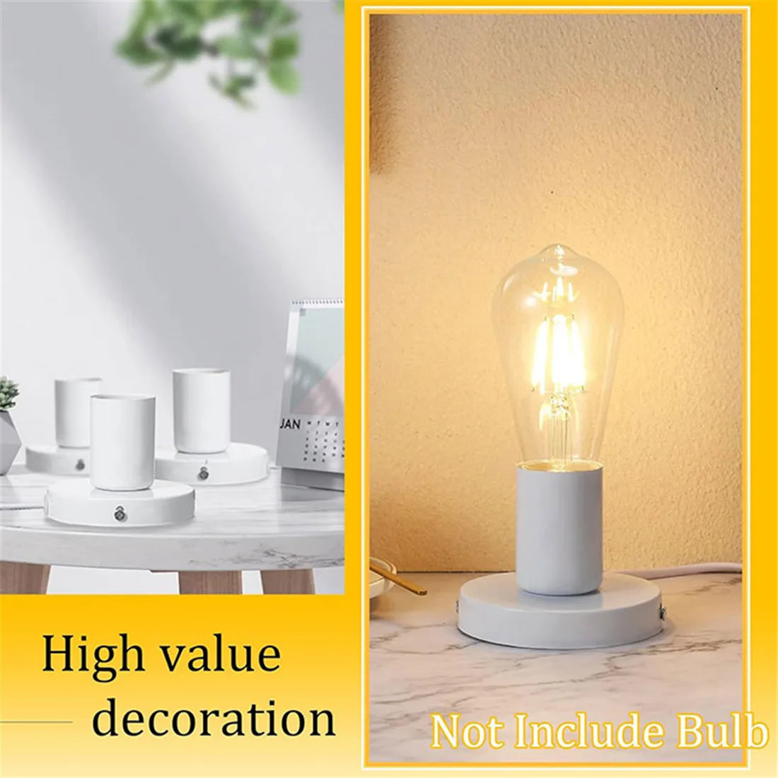 DecorBites™ Industrial White Table Lamp Base with Small Polished Metal Sockets and E26 Holder