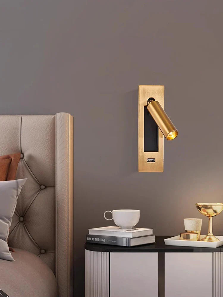 DecorBites™ LED Wall Lamp with Switch, USB Port, Rotatable - Bedroom Reading Light