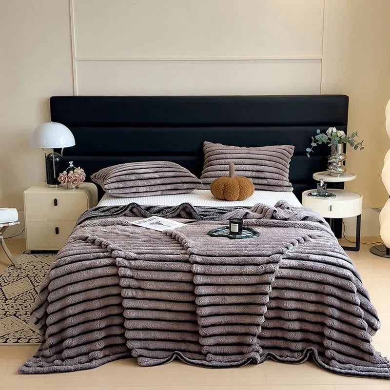 DecorBites™ Dark Faux Rabbit Plush Blanket: Super Soft Comforter for Office Napping and Bed