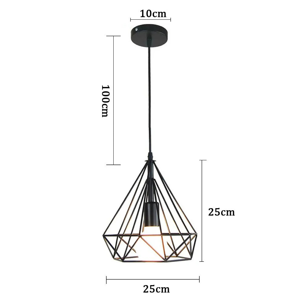 DecorBites™ Industrial Iron Cage Pyramid Pendant Lamp for Kitchen Bedroom Living Room