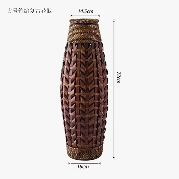 ديكور بايتس™ - مزهرية منسوجة من الخيزران، تنسيق زهور من الروطان، سلة زهور مجففة، ديكور غرفة المعيشة