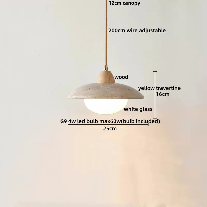 Decorbites™ Lámpara colgante LED Globe de piedra travertino amarilla con vidrio blanco ajustable
