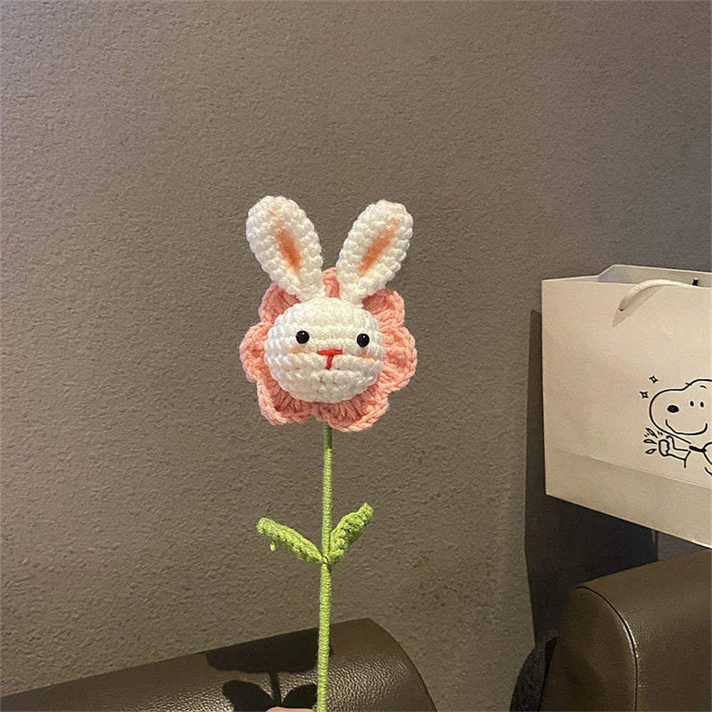 Ramo de Girasol y Conejo Tejido Decorbites™: Decoración para el Hogar y Regalo Hecho a Mano en Ganchillo DIY
