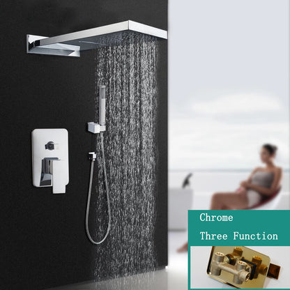 KEMAIDI Golden Black Bathroom Shower Systerm with Hand Spray 3 Functions Shower Faucet Set  Big Rainfall Waterfall Shower Head