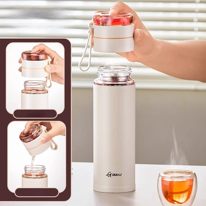 DecorBites™ Glass Thermos Cup Tea Separation Set Vacuum Bottle Stainless Steel Office Business Style