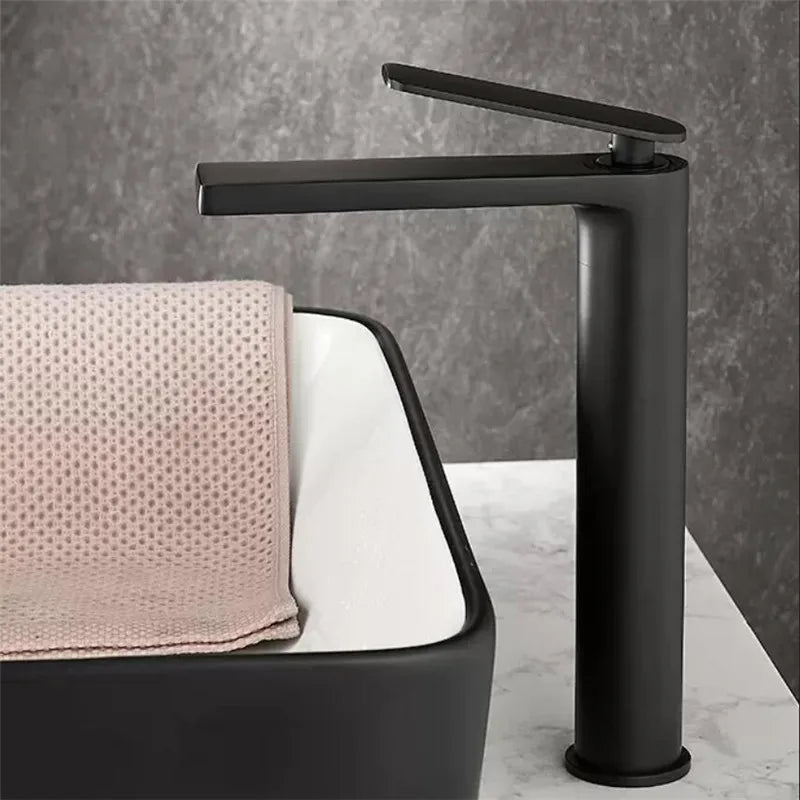 DecorBites™ Gun Gray Waterfall Basin Faucet - Brass Hot Cold Sink Faucet