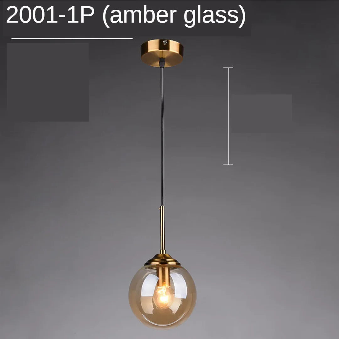 Decorbites™ Lámpara colgante de bola de vidrio del anillo dorado para cocina, comedor y mesita de noche
