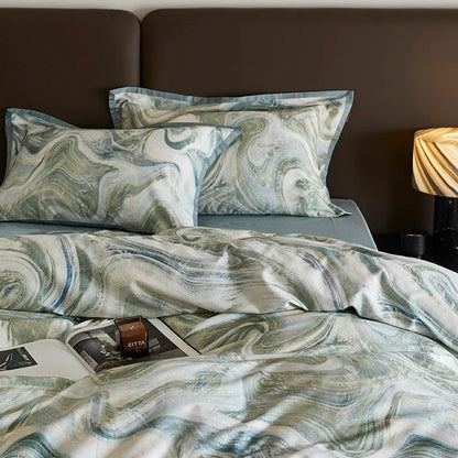 طقم أغطية سرير DecorBites™ مطبوع من القطن المصري 100 قطعة مع ملاءة وغطاء لحاف وغطاء وسادة