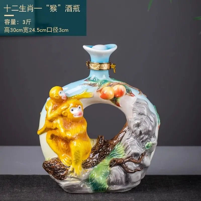 Decorbites™ Jingdezhen-Porzellan-Weinflaschen-Skulptur Geschenk Chinesisches Zodiac 3kg