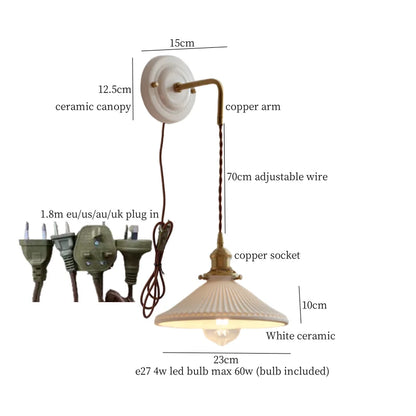 DecorBites™ مصباح حائط LED قابل للتعديل مخطط من السيراميك والنحاس ومرآة بجانب السرير