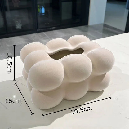 DecorBites™ Cloud Ceramic Tissue Box - White Porcelain Desk Decoration