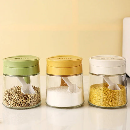 DecorBites™ Glass Seasoning Jar with Spoon, Flip-Top Salt Shaker Kitchen Set