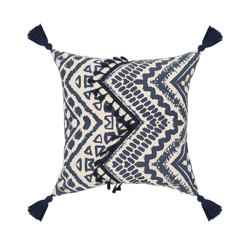 DecorBites™ Ethnic Geometric Printed Tufted Tassels Cushion Cover for Sofa Living Room