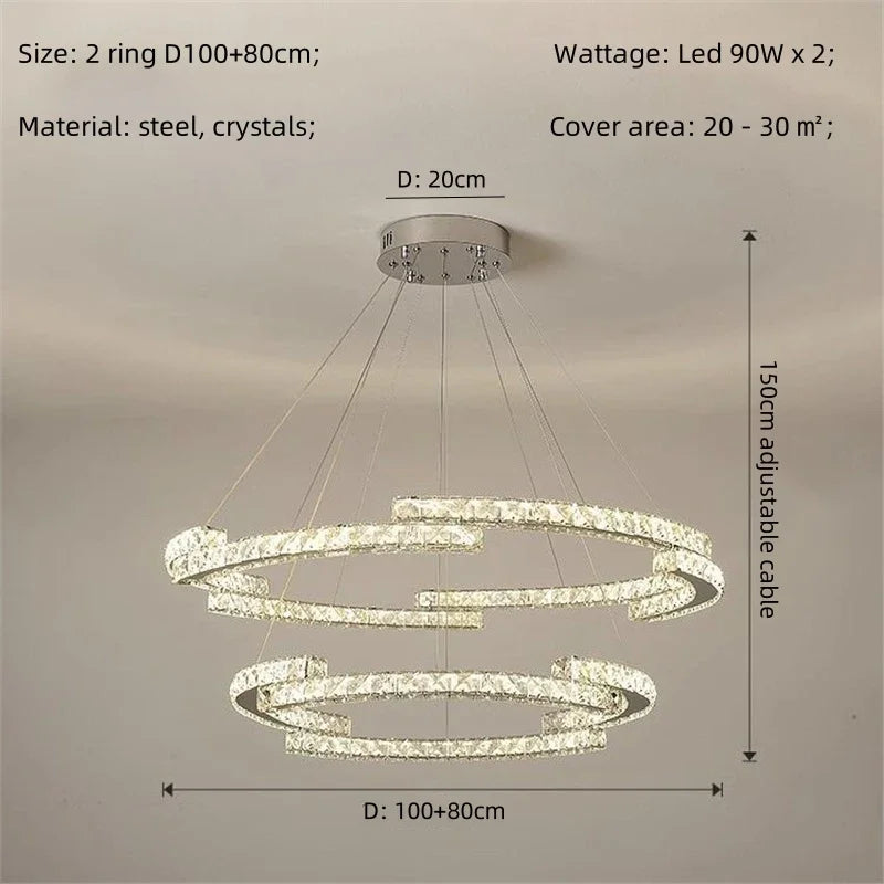 DecorBites™ Crystal LED Chandelier Pendant Light Modern Luxury Foyer Ceiling Lamp