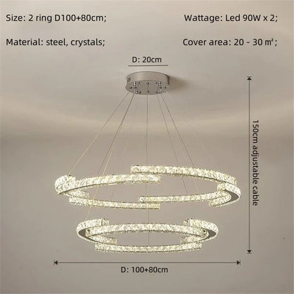 DecorBites™ Crystal LED Chandelier Pendant Light Modern Luxury Foyer Ceiling Lamp