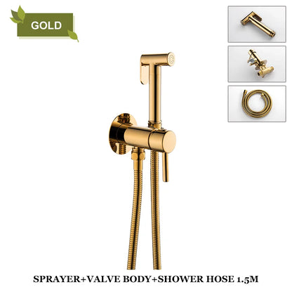 DecorBites™ Brass Bidet Spray: Gold/Black, Hot/Cold Mixer Valve, Bathroom Shattaf Sprayer