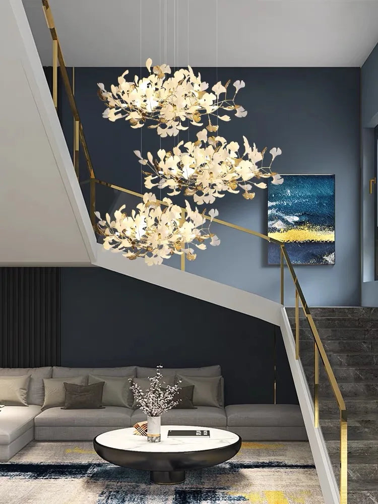 Lámpara colgante de ramas doradas Decorbites™ con hojas de porcelana - Decoración de lujo para sala de estar