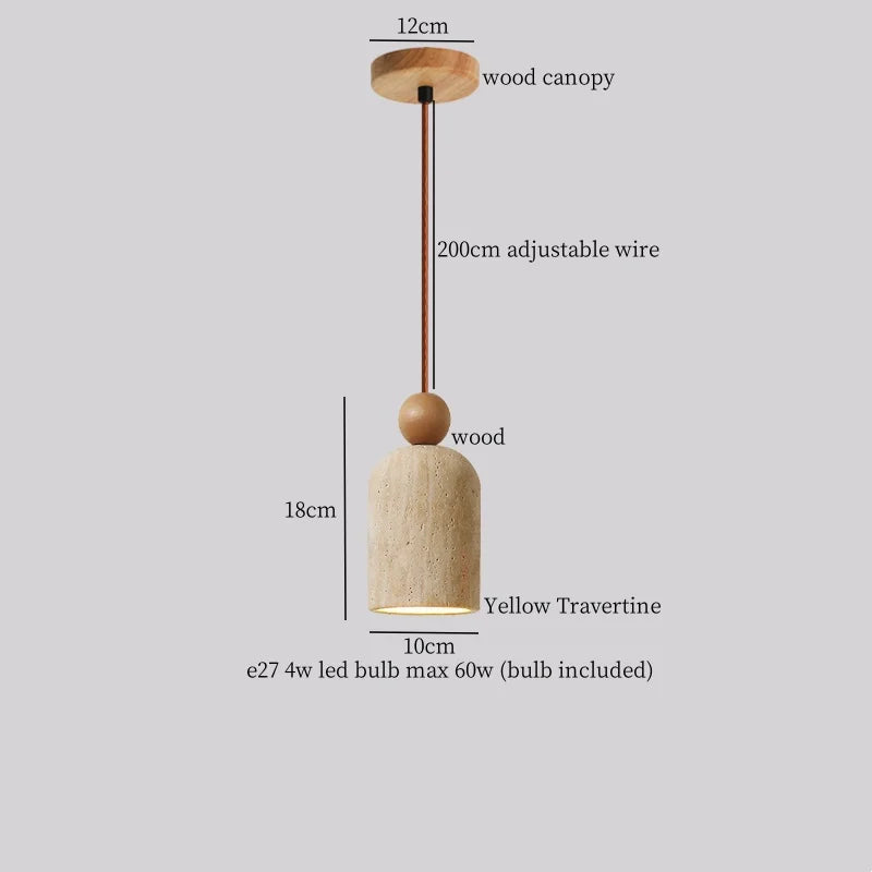 DecorBites™ Yellow Travertine LED Pendant Lights for Kitchen Island Bedroom Dining Table