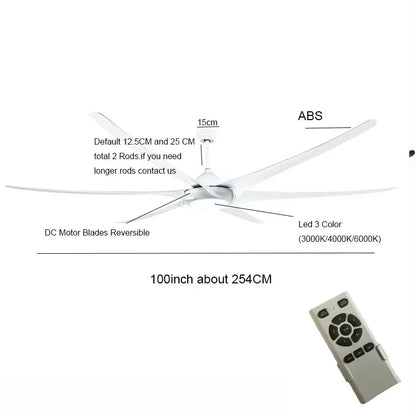 مروحة سقف كبيرة من DecorBites™ مقاس 100 بوصة مزودة بإضاءة، ومحرك تيار مستمر، وشفرات عكسية، وطبقة نهائية من الفولاذ المقاوم للصدأ