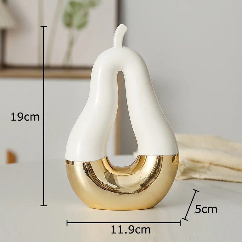 Estatua de Pera de Manzana de Oro Decorbites™ Ornamentos Cerámicos Decoración de Escritorio Escultura Artesanal Moderna