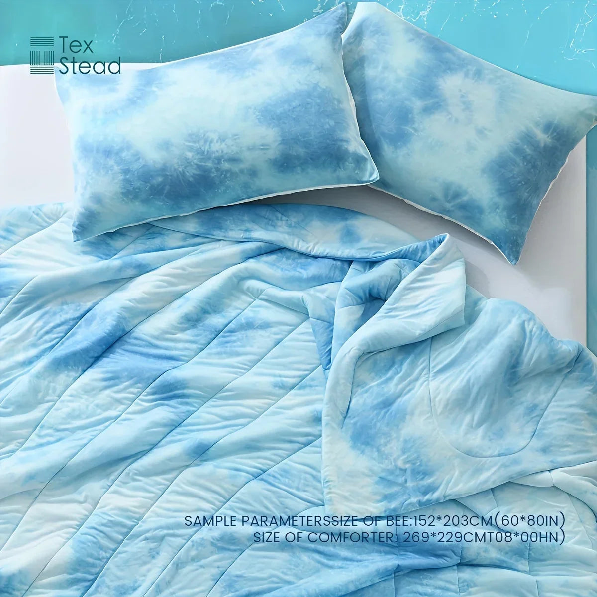 Decobites Tie-Dyed Wave Quilt Set: Summer Coolness (1 Quilt + 2 Pillowcases)