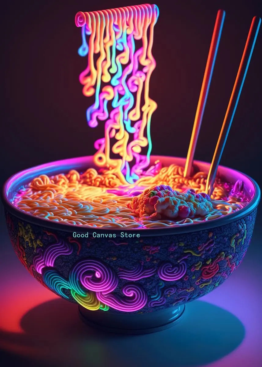 DecorBites™ Japanese Food Neon Posters Canvas Painting for Home Kitchen Decor