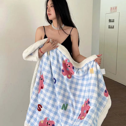 DecorBites™ Cartoon Lamb Wool Blanket - Thick, Printed Coral Fleece Sofa Cover