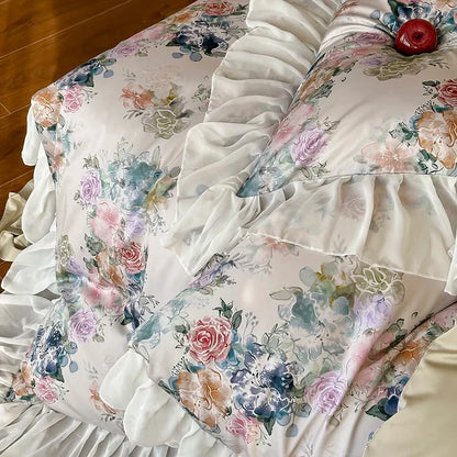 Decobites French Flowers Lace Ruffles Princess Bedding Set with 1000TC Egyptian Cotton