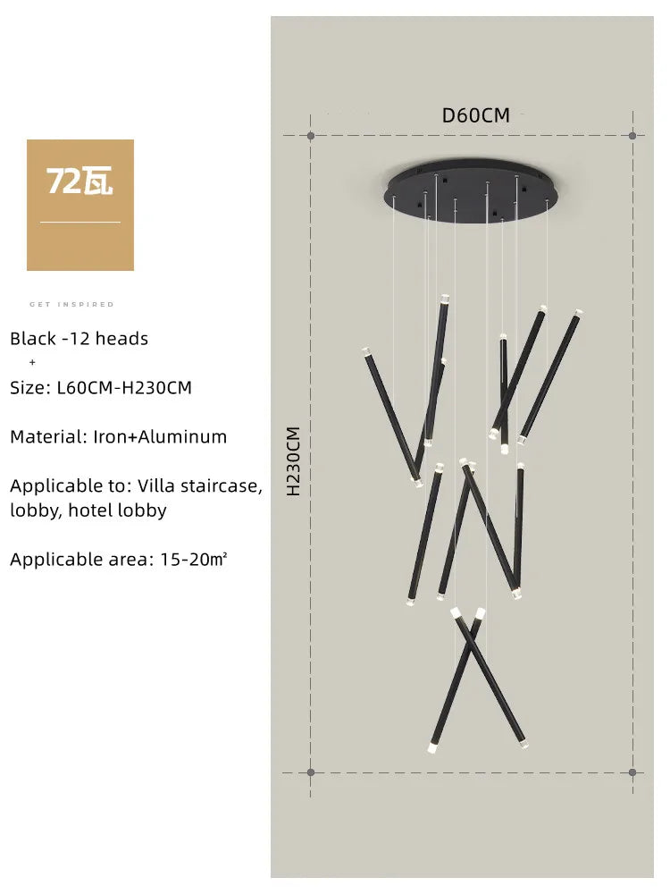 ثريا ديكوربايتس™‎ LED دائرية سوداء اللون لدرج دوبلكس علوي - ديكور إضاءة داخلي