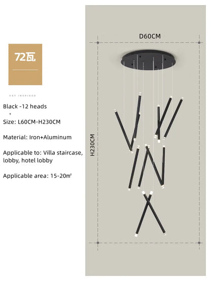 ثريا ديكوربايتس™‎ LED دائرية سوداء اللون لدرج دوبلكس علوي - ديكور إضاءة داخلي