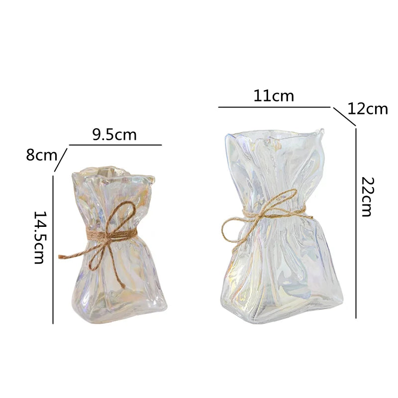 DecorBites™ Clear Glass Vase Irregularly Folded Handicraft Ornaments Hydroponic Flower Vases