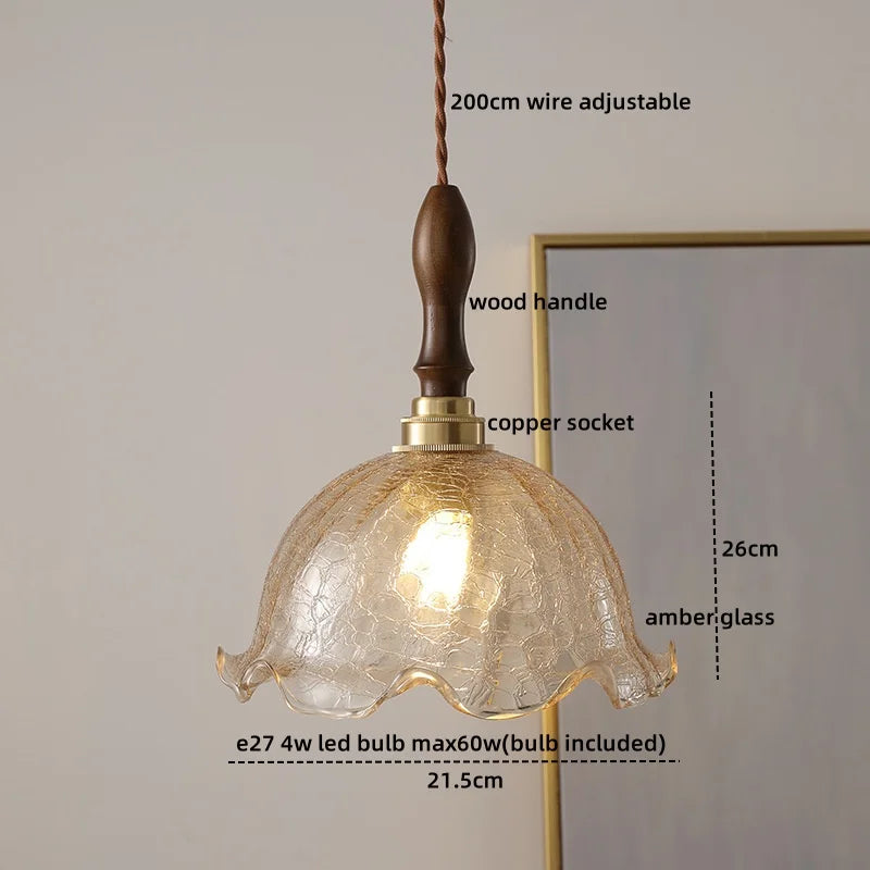 DecorBites™ Amber Glass Pendant Lamps Copper Modern Hanging Lights for Living Dining Bedroom