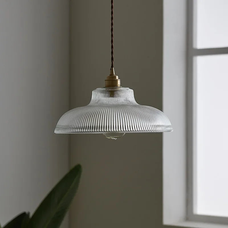 Japanese Brass Semi-Circle Glass Pendant Light