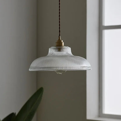 Japanese Brass Semi-Circle Glass Pendant Light