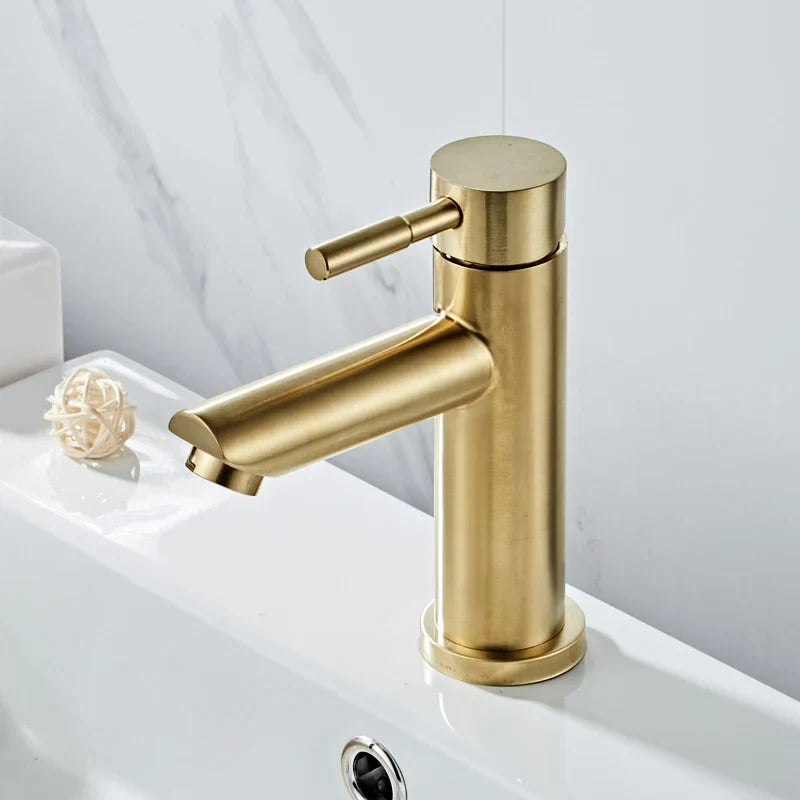 Decorbites™ Grifo de Lavabo Gold Basin: Acero Inoxidable con Mango Único para Baño y Cocina