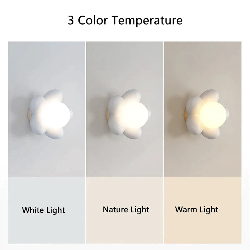 Lámpara de pared de resina de flores para niños Decorbites™ con bombilla LED G9 en blanco y rosa, decoración creativa para dormitorio