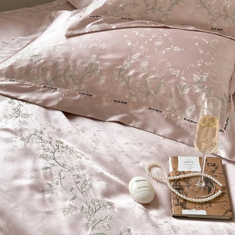 Juego de cama DecorBites™ Jacquard 100s de algodón egipcio: Sábana, manta y funda de almohada (tamaños King, Queen y Ru).