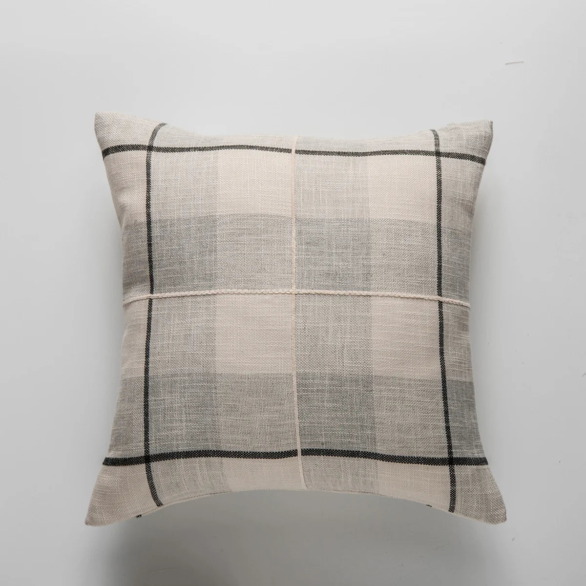 DecorBites™ Brown Grey Stripe Embroidery Cushion Cover Set, Cotton Linen, 45x45cm 60x60cm Home Decor