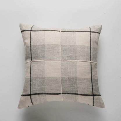 DecorBites™ Brown Grey Stripe Embroidery Cushion Cover Set, Cotton Linen, 45x45cm 60x60cm Home Decor