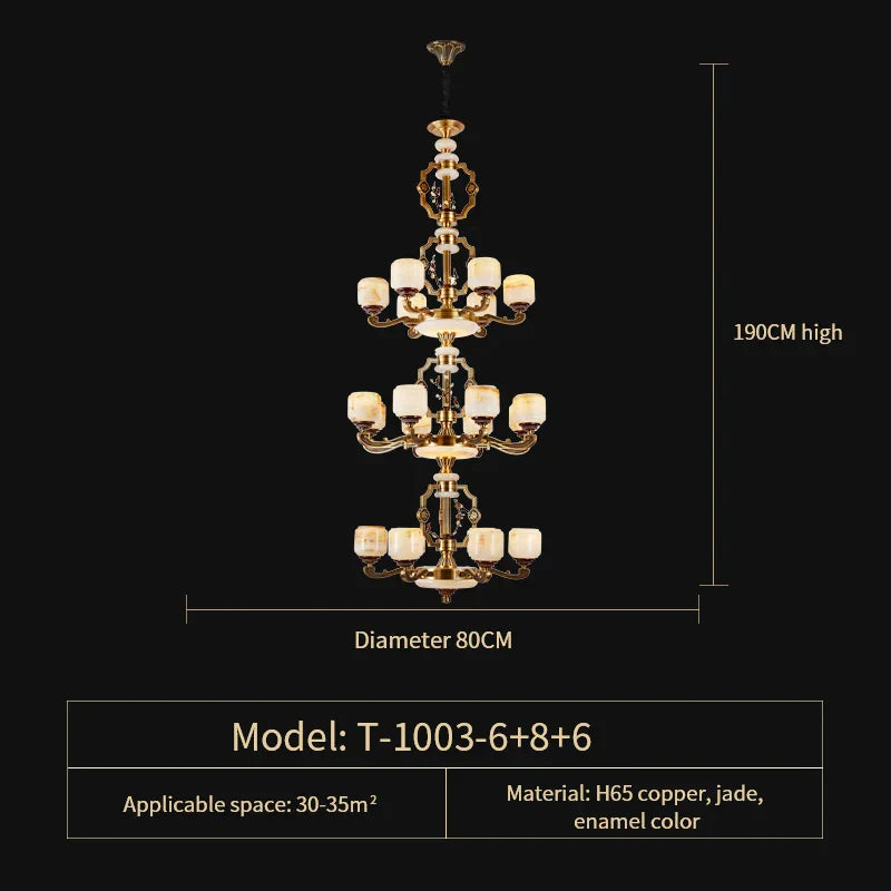 DecorBites™ Jade Zinc Alloy Chandelier for Living Room, Restaurant, Hall - Elegant Chinese Design