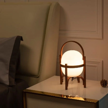 DecorBites™ Japanese Style Glass Table Lamp with Wood/Metal Frame