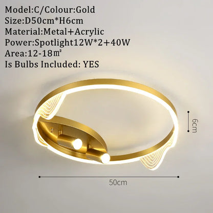 DecorBites™ Gold LED Ceiling Lights Remote Control Dimmable Living Room Kitchen Lighting