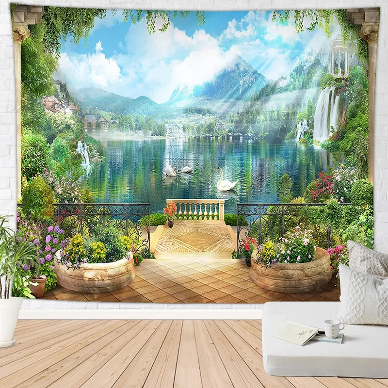 Decobites Vacation Landscape Tapestries: Customizable Fabric Decor for Living Room and Bedroom