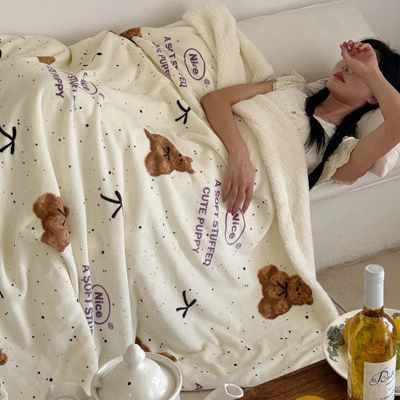 DecorBites™ Korean Cartoon Plush Blanket, Soft Nap Sofa Cover for Home Dormitory