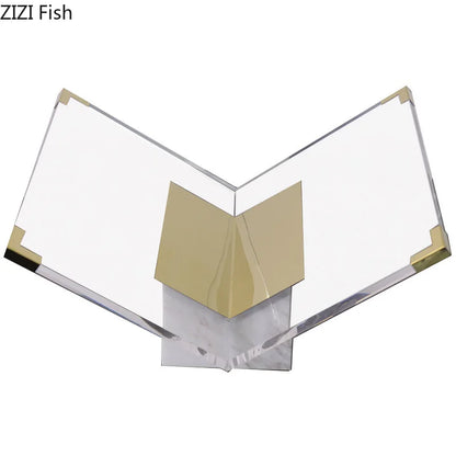 رف كتب أكريليك من DecorBites™، منظم بقاعدة رخامية، ديكور منزلي عصري، حامل مجلات